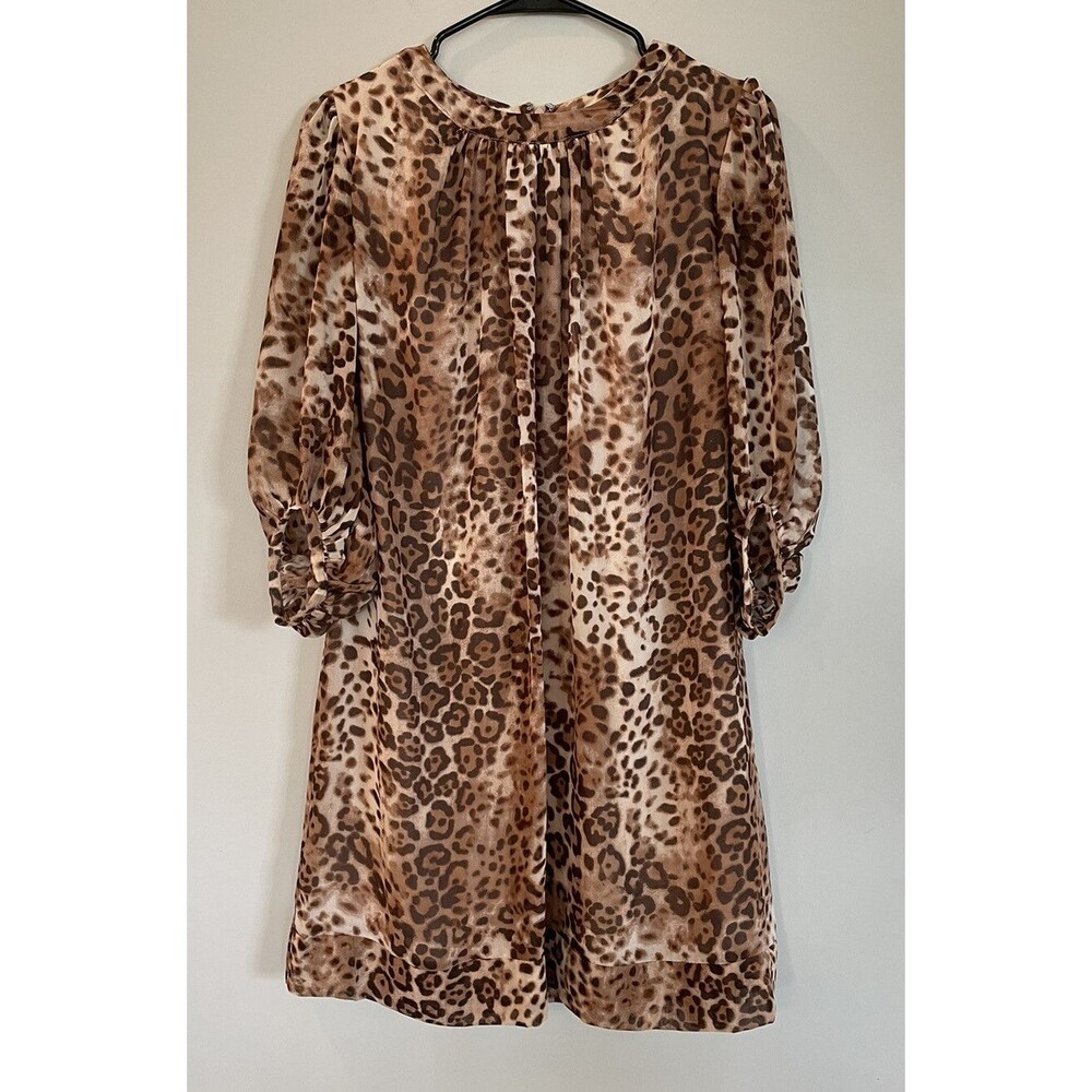 Eva Mendes Animal Print Shift Dress Size S Balloon Sleeve Lined
